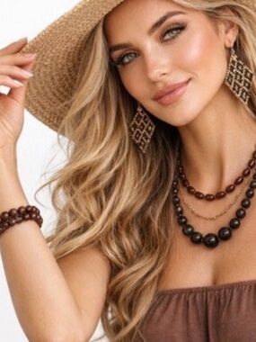 4-Pcs Boho Beaded Jewelry Set-Black & Brown Necklaces, Miyuki Earrings Bracelet